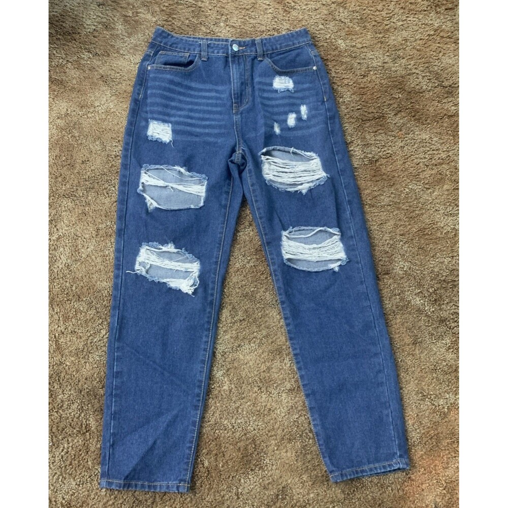 SHEIN Distressed High Waist Jeans Size M/US 6 Blue Ripped Denim